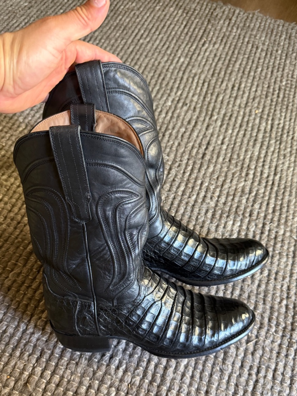 Men's Black Caiman Leather Boots - The Dillon